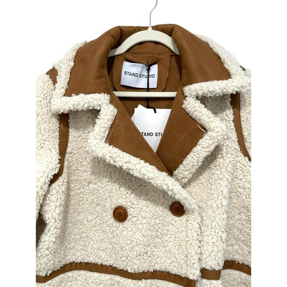 Stand Studio Oversized Chloe Faux Shearling & Leather Teddy Coat Sz 36 Small - Picture 6 of 9